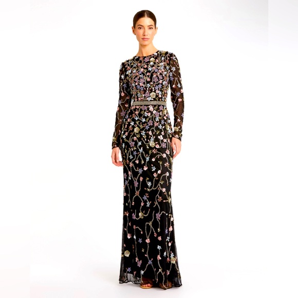 Mac Duggal Long Sleeve Beaded Formal Dress. Style 6135 NWT. Size 16. - Picture 1 of 10